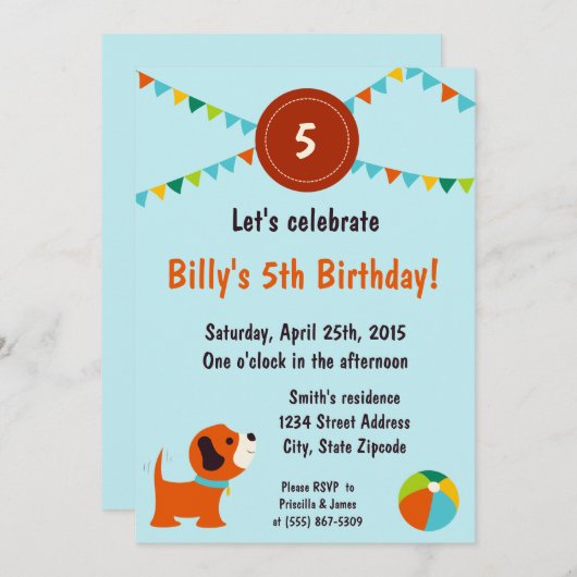 Invitation à l'anniversaire des chiots (Devant / Derrière)