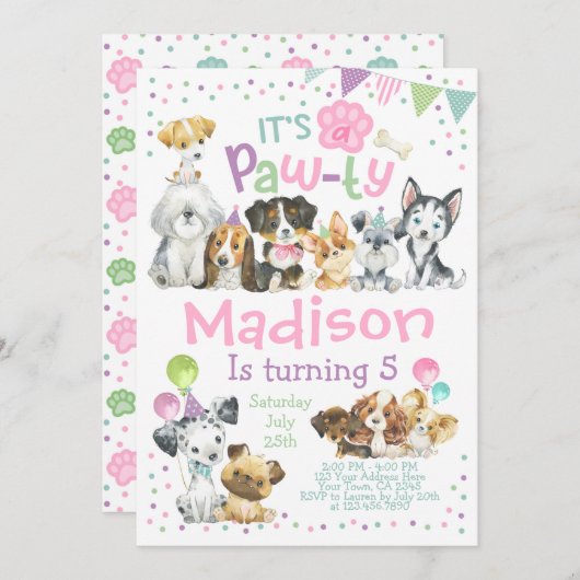 Invitation à l'anniversaire des chiots, fête d'ann (Devant / Derrière)