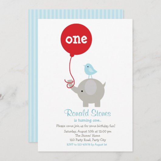 Invitation à l'anniversaire des éléphants avec un  (Devant / Derrière)