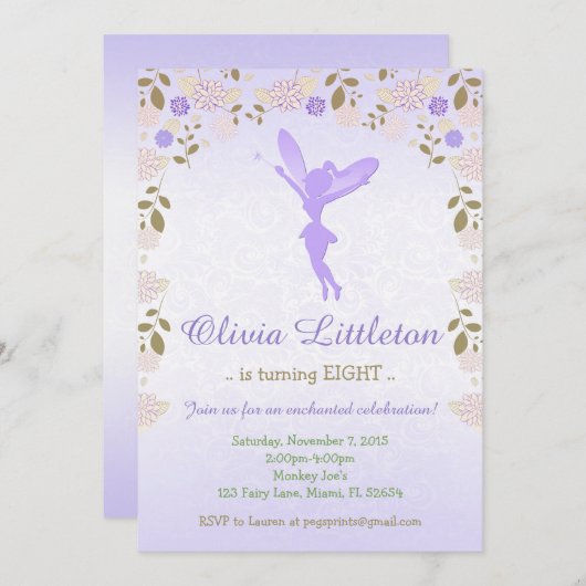 Invitation à l'anniversaire des fées florales - Fé (Devant / Derrière)