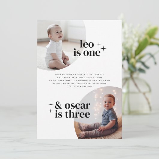 Invitation à l'anniversaire des garçons avec des a (Debout devant)