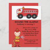 Invitation à l'anniversaire des garçons de pompier (Devant / Derrière)