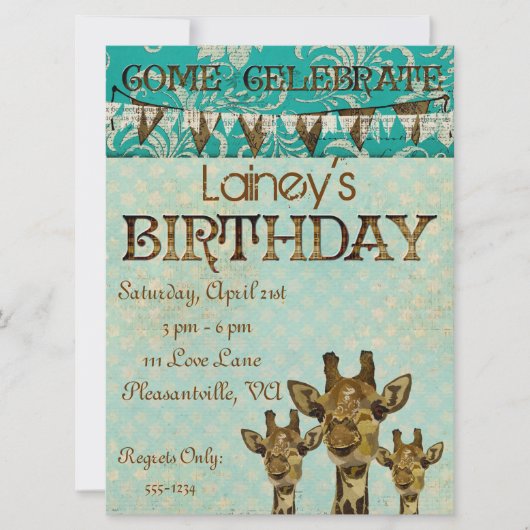 Invitation à l'anniversaire des Giraffes Dorées (Devant)