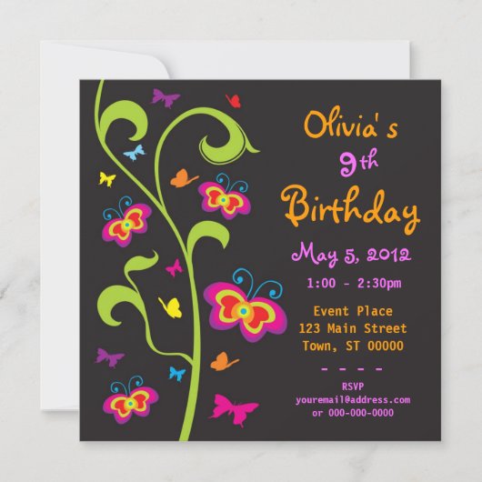 Invitation à l'anniversaire des papillons (Devant)