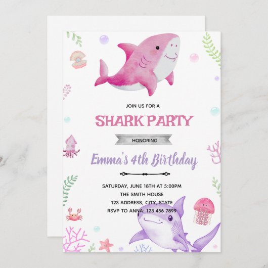 Invitation à l'anniversaire des requins (Devant / Derrière)