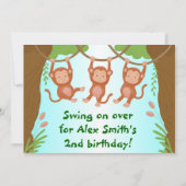 Invitation à l'anniversaire des singes en mouvemen (Dos)