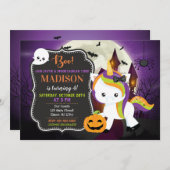Invitation à l'anniversaire d'Halloween à Unicorne (Devant / Derrière)