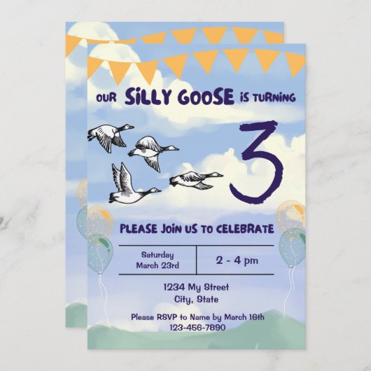Invitation à l'anniversaire d'oie bête (Devant / Derrière)
