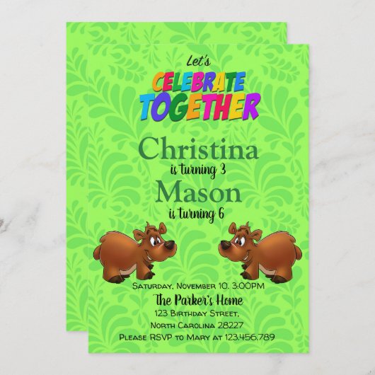 Invitation à l'anniversaire double (Devant / Derrière)