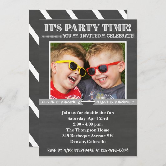 Invitation à l'anniversaire double | Invitation co (Devant / Derrière)