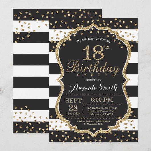 Invitation à l'anniversaire du 18e anniversaire. P (Devant / Derrière)