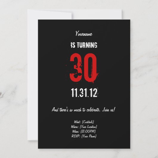Invitation à l'anniversaire du 30e anniversaire - (Dos)