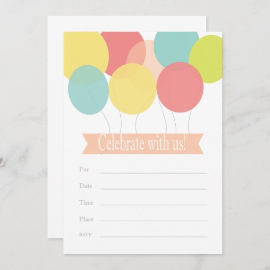 Invitation à l'anniversaire du ballon (Devant / Derrière)