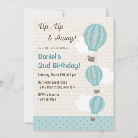 Invitation à l'anniversaire du ballon à air chaud  (Devant)