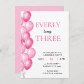 Invitation à l'anniversaire du ballon rose (Devant / Derrière)