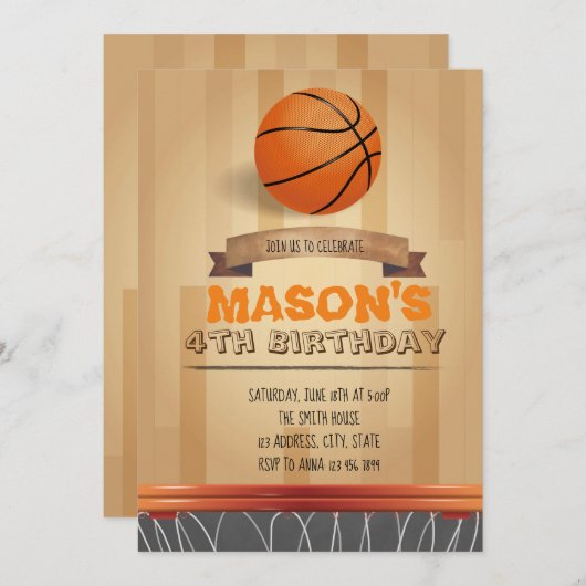 Invitation à l'anniversaire du basket-ball (Devant / Derrière)