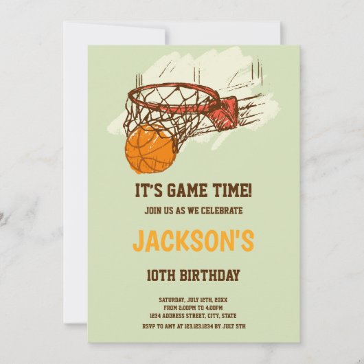 Invitation à l'anniversaire du basket-ball vert (Devant)