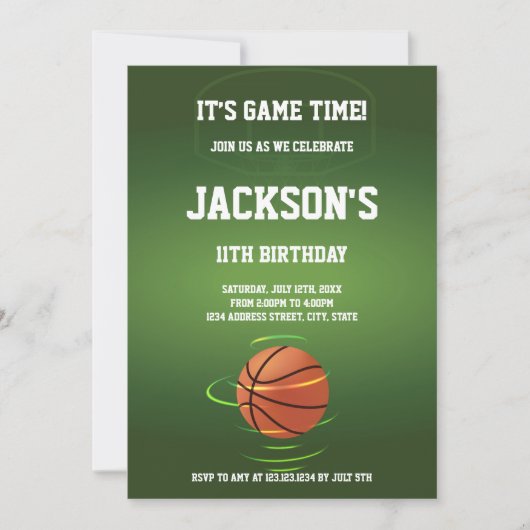 Invitation à l'anniversaire du basket-ball vert (Devant)