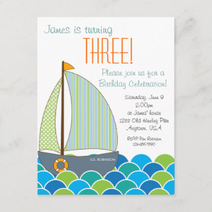 Invitation à l'anniversaire du bateau à voile Cute