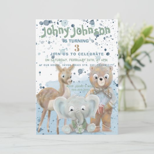 Invitation à l'anniversaire du bébé garçon à thème (Debout devant)