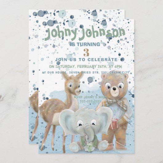 Invitation à l'anniversaire du bébé garçon à thème (Devant / Derrière)