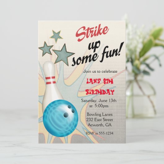 Invitation à l'anniversaire du Bowling Retro (Debout devant)