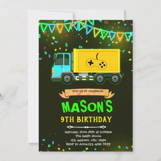 Invitation à l'anniversaire du camion de jeu (Devant)