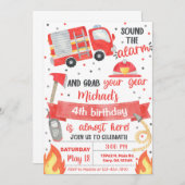 Invitation à l'anniversaire du camion-feu, pompier (Devant / Derrière)