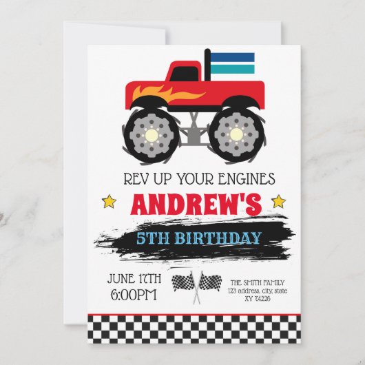 Invitation à l'anniversaire du camion Monster (Devant)