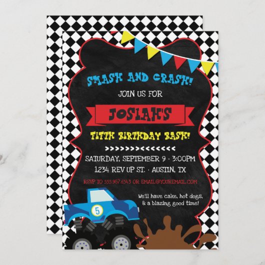 Invitation à l'anniversaire du Camion Monster À da (Devant / Derrière)