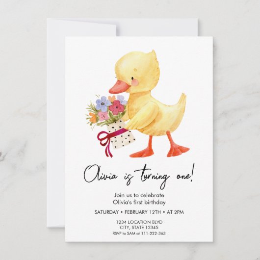 Invitation à l'anniversaire du canard mignon (Devant)