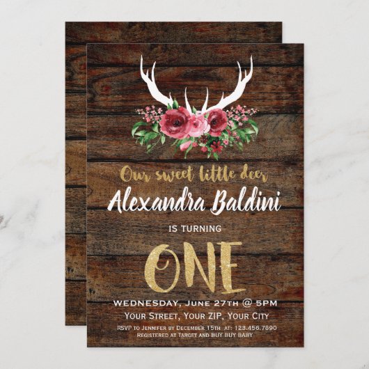 Invitation à l'anniversaire du cerf rutique (Devant / Derrière)