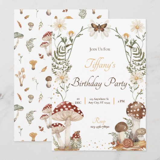 Invitation à l'anniversaire du champignon (Devant / Derrière)