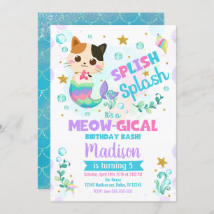 Invitation à l'anniversaire du chat de sirène, fêt