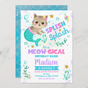 Invitation à l'anniversaire du chat de sirène, fêt