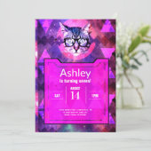 Invitation à l'anniversaire du chat Hipster rose (Debout devant)