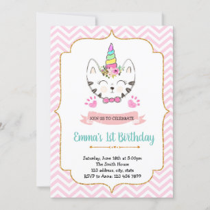 Invitation à l'anniversaire du chat Unicorn