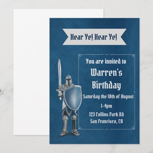 Invitation à l'anniversaire du chevalier (Devant / Derrière)
