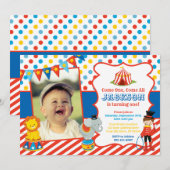 Invitation à l'anniversaire du cirque avec photo (Devant / Derrière)