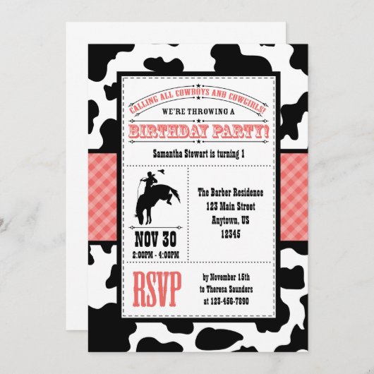 Invitation à l'anniversaire du cow-boy rouge (Devant / Derrière)