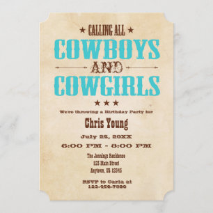 Invitation à l'anniversaire du Cowboy Vintage Turq