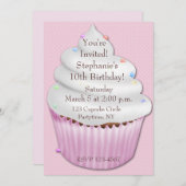 Invitation à l'anniversaire du Cupcake rose (Devant / Derrière)