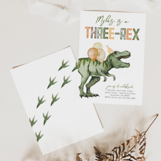 Invitation à l'anniversaire du dinosaure à trois r