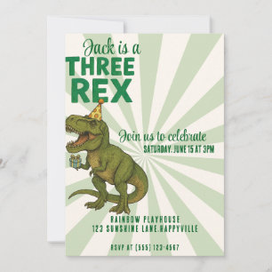 Invitation à l'anniversaire du dinosaure à trois r