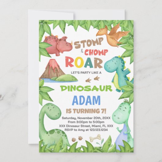 Invitation à l'anniversaire du dinosaure vert (Devant)