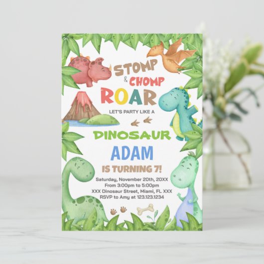 Invitation à l'anniversaire du dinosaure vert (Debout devant)