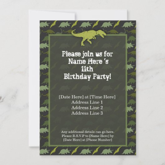Invitation à l'anniversaire du dinosaure vert (Devant)