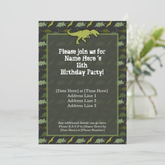 Invitation à l'anniversaire du dinosaure vert (Debout devant)