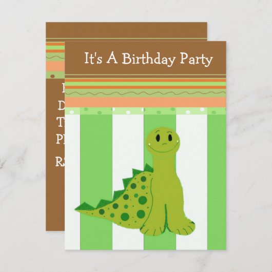 Invitation à l'anniversaire du dinosaure vert (Devant / Derrière)