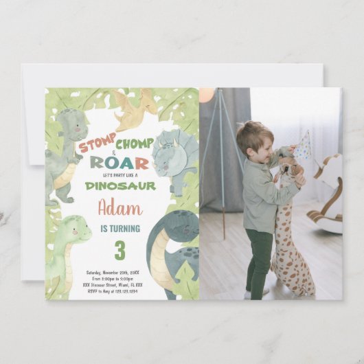 Invitation à l'anniversaire du dinosaure vert avec (Devant)